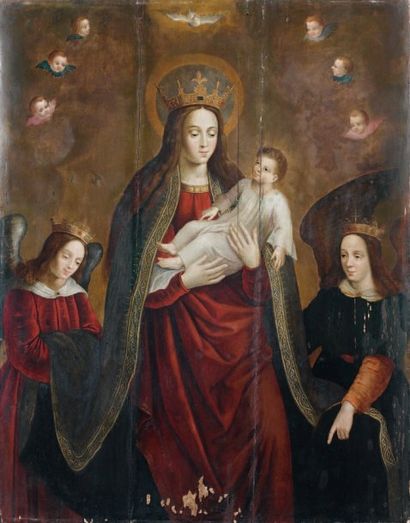 ECOLE FRANCAISE, premier tiers du XVIème siècle La Vierge couronnée en Reine des...