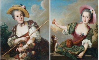 ECOLE FRANCAISE, milieu du XVIIIème siècle - Portrait de femme au panier de raisins...
