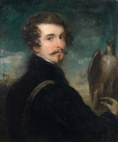 Attribuée à Frans-Xavier WINTHERHALTER (1805-1873) Le fauconnier. Huile sur toile,...