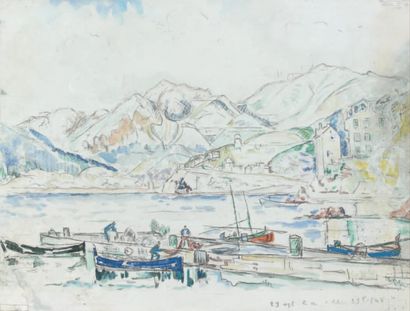 Paul SIGNAC (1863-1935) Bord de mer. Aquarelle sur traits de crayon, signée, datée...