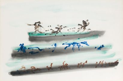 Henri Michaux (1899-1984) "Composition". Aquarelle monogrammée en bas à droite. 37...