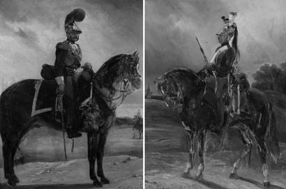 Adolphe LADURNER (1798-1856) "Dragon à cheval". "Carabinier à cheval ". Deux huiles...