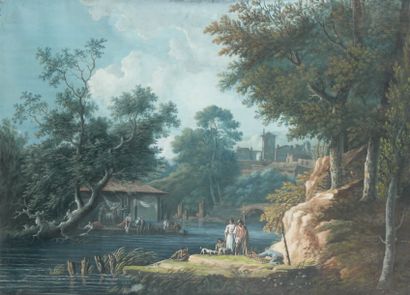 Etienne-Martin GERARD (Attribuée à) (vers 1740 - Paris 1782) "Paysage à la rivière...