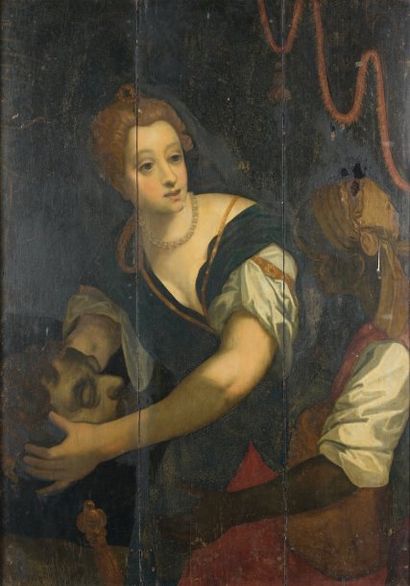 ECOLE FLAMANDE du XVIIème siècle Suite de Marten de Vos (1532-1603). "Judith avec...
