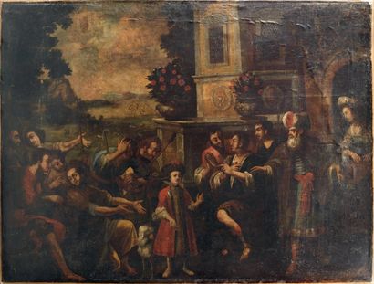 ECOLE ITALIENNE (Malte ?) du XVIIIème siècle "Joseph retrouvant ses frères". Huile...