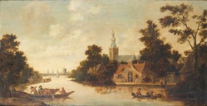 Just-Cornelisz DROOGSLOOT (Attribué à) (1586 - 1666) "Paysage de campagne à la rivière...