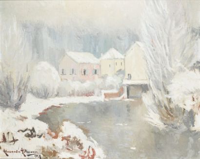 Alexandre ALTMANN (1885-1934) "La rivière sous la neige". Huile sur toile signée...