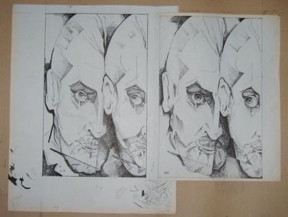 Yuri ANNENKOV (1889-1974) "Deux doubles portraits". Encre de chine sur deux feuilles...