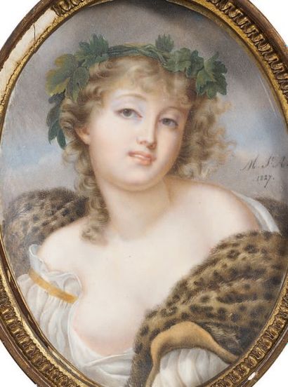 ECOLE FRANCAISE, premier tiers du XIXème siècle Portrait de jeune femme en Erigone,...