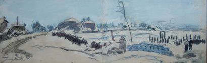Johan Barthold JONGKIND (1819-1891) Dauphiné, paysage de neige. Aquarelle signée...