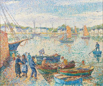 Yvonne CANU (1921-2007) Vue du port de Concarneau. Huile sur toile, signée en bas...