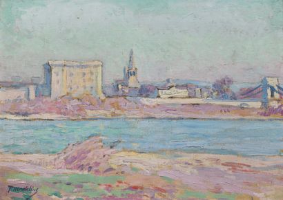 Paul MADELINE (1863-1920) Le Rhône à Tarascon. Huile sur toile, signée en bas à gauche...