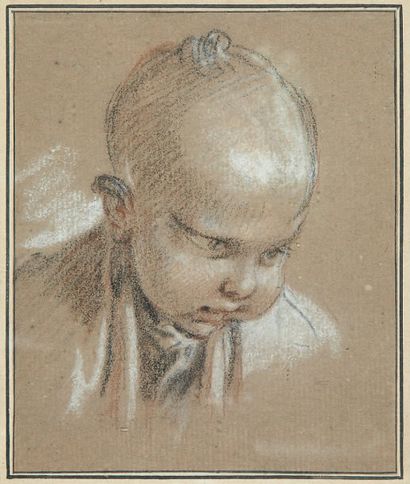 BOUCHER François (Attribué à) (1703 - 1770) Tête de jeune chinois. Pierre noire,...