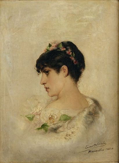 Léon HERBO (1850-1907) Jeune femme. Huile sur panneau, signé en bas à droite, daté...