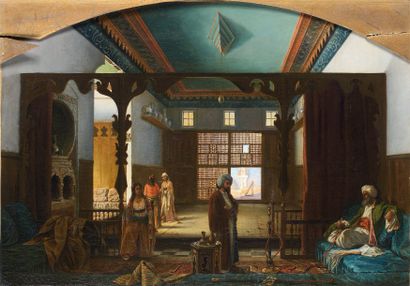 Charles Léon VINIT (1806-1862) Intérieur de palais au Caire. Huile sur toile, signée...