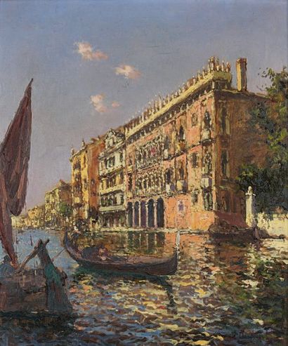 Albert Ferdinand DUPRAT (1882-1974) Canal à Venise. Huile sur toile, signée en bas...