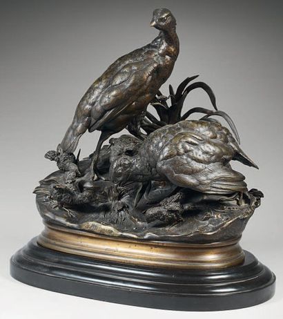 Jules MOIGNEZ (1835-1894) Les deux perdrix. Epreuve en bronze d'édition ancienne...