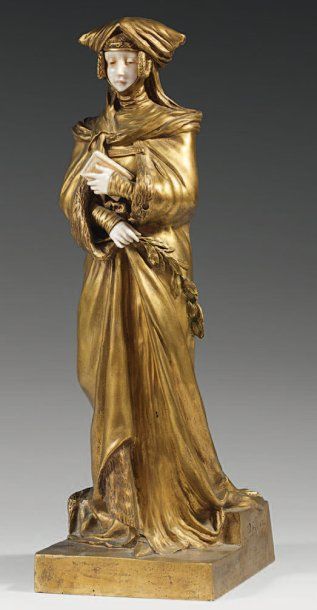 Désiré GRISARD (1872-?) Le secret. Epreuve en bronze chryséléphantine d'édition ancienne,...