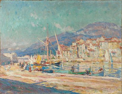 Louis-Agricol MONTAGNÉ (1879-1960) Port méditerranéen. Huile sur toile, signée en...