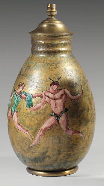 Jean MAYODON (1893-1967) Vase en céramique à corps ovoïde sur talon et col annelé...