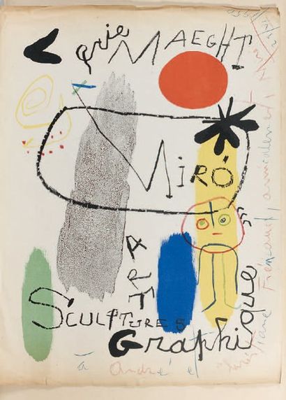 Joan MIRÓ (1893-1983) Personnage : affiche d'exposition pour la galerie Maeght. 1950....