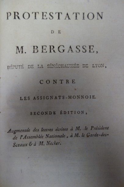 BERGASSE (Nicolas). Protestation de… Député de la Sénéchaussée de Lyon contre les...