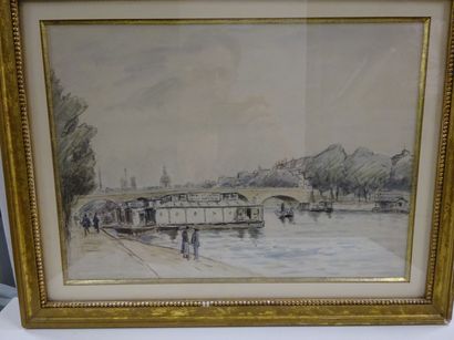 BOGGS Bateaux lavoirs sur la Seine - Les bains sur la Seine.
Deux dessins à la mine...