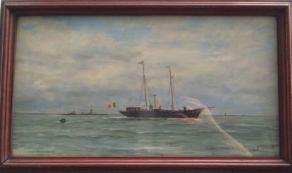 Robert Charles G. MOLS (1848-1903) L'express sur la mer du Nord.

Huile sur panneau.

Signée,...