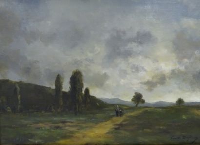 Camille Emile DUFOUR (1841-1933) Paysage aux promeneurs.

Huile sur toile.

Signée...