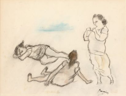 Jules PINCAS dit PASCIN (1885-1930) 
Etude de femmes.
Dessin au crayon noir rehaussé...