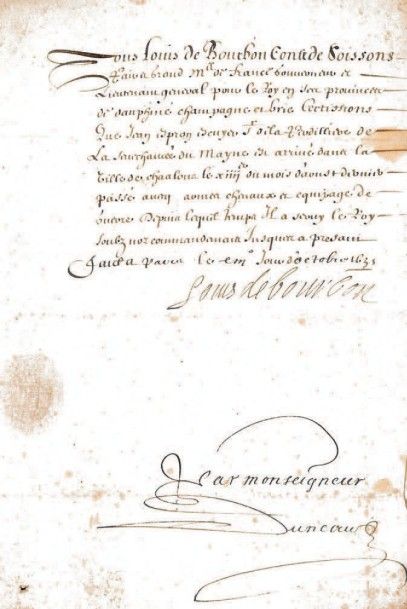 LOUIS XV Réunion de 5 lettres signées dont 3 au comte d'EU et 2 par des Secrétaires;...