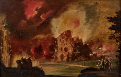 Attribué à Daniel van HEIL (Bruxelles 1604-id. 1662) L'Incendie de Sodome et Gomorrhe.
Huile...