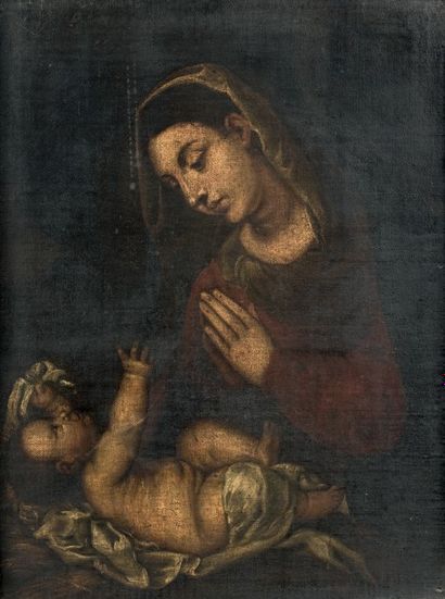 D'après (Tiziano Vecellio, dit) LE TITIEN (1488 - 1576) La Vierge et l'Enfant Jésus...