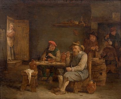 Suite de David TENIERS (1610 -1690) Scène de taverne ou les fumeurs de pipe.
Huile...