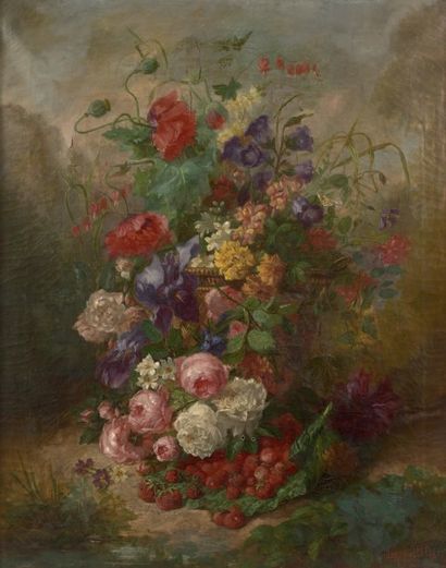 Antoine Jules PELLETIER (Amsterdam - actif à partir de 1848) 1 - Jonchée de fleurs,...