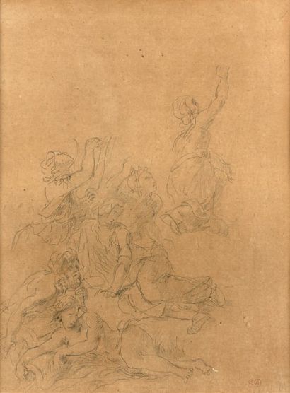 Eugène DELACROIX (1798-1863) Etude de figures.
Dessin au crayon.
Cachet de la vente...