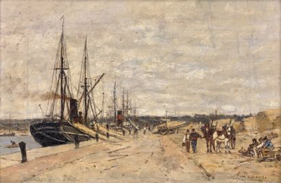 Louis Alexandre DUBOURG (1825-1891) Voiles et vapeur à quai.
Huile sur toile, signée...