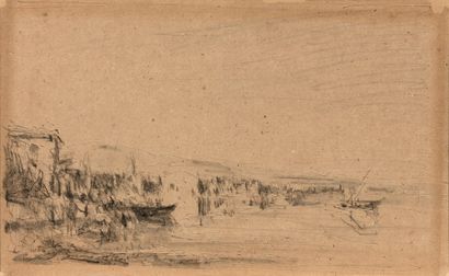 Félix ZIEM (1821-1911) Bord de mer
Crayon, encre brune et craie noire sur papier.
Signé...