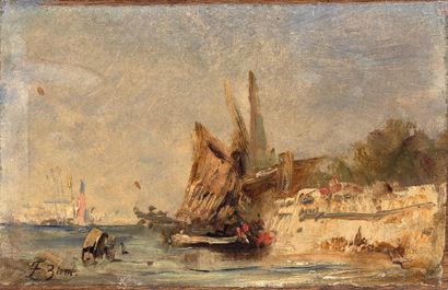 Félix ZIEM (1821-1911) Bateau de pêche, Venise.
Huile sur papier marouflé sur panneau.
Signature...