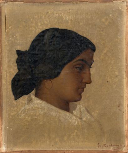 Gustave BOULANGER (1824-1888) Italienne de profil.
Esquisse à l'huile sur papier...