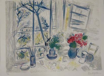 D'après Marc CHAGALL (1887-1985) 

Les fleurs du parc.

Lithographie en couleurs...