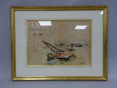 Abel BERTRAM (1871-1954) 

Barques.

Encre et aquarelle sur papier. 

Signée en bas...