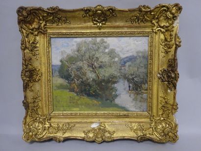 Lucien de MALEVILLE (1881-1964) 

Paysage animé d'un bord de rivière. 

Huile sur...