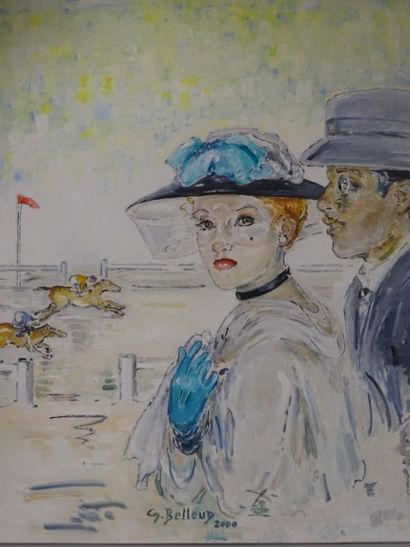 Gisèle BELLEUD (1921) 

Couple à l'hippodrome 

Huile sur toile.

Signée et datée...
