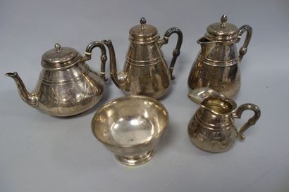 null Service à thé café en argent (925) à décor de roseaux et d'animaux, comprenant...