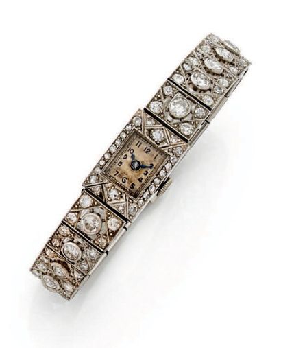 null Montre bracelet de dame en or gris (750) et platine (950), le boîtier de forme...
