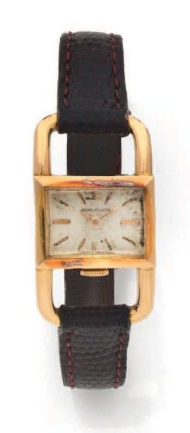 JAEGER LECOULTRE 
"ETRIER"
Montre bracelet de dame en or (750), cadran argenté tâché...