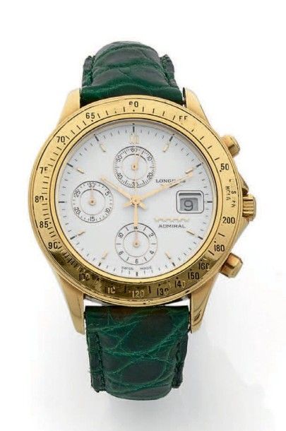 LONGINES 
"ADMIRAL"
Montre chronographe en or (750), cadran blanc 3 compteurs avec...