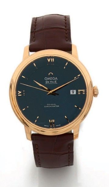 OMEGA 
"DE VILLE CO-AXIAL"
Montre bracelet d'homme en or rose (750), cadran bleu...