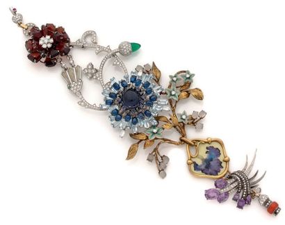 DAMIANI-JOHN GALLIANO 
Bracelet articulé en or gris (750 millièmes) à décor floral...